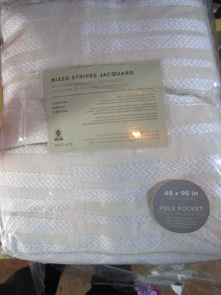 2 West Elm Mixed stripes jacquard  48 96 panels drapes curtains stone white New - Image 1 of 1