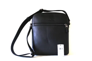 Coach Men's 4009 Signature Charcoal Black Leather Houston Flight Crossbody Bag - Picture 1 of 7