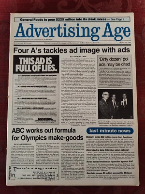 Rare ADVERTISING AGE Magazine March 12 1984 Ads Marketing Hiram Walker - Image 1 of 2
