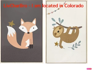 2 Piece Framed Canvas Wall Art Sloth & Fox 20" x 30" Kids Room Nursery - Picture 1 of 12