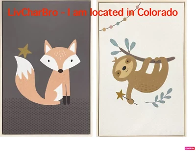 2 Piece Framed Canvas Wall Art Sloth & Fox 20" x 30" Kids Room Nursery - Image 1 of 4
