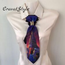 Tie women's Silk 100% Italy. Collar necklace necktie cravat Hand-made brooch