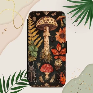 NATURE MUSHROOM CASE COVER FOR IPHONE SAMSUNG PIXEL FLIP WALLET FOREST PATTERN - Picture 1 of 3