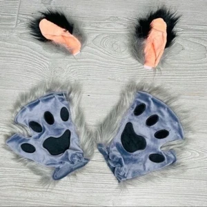 Cat costume accessories furry cat ears & cat paw gloves Halloween cosplay dress - Picture 1 of 2