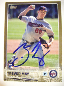 TREVOR MAY signed TWINS METS 2015 Topps GOLD baseball card AUTO KELSO WA A's #55