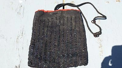 Vintage 1920's Flapper Girl Large Blue & Black Handbag Purse Mesh Beads  - Image 1 of 4