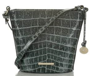 NUEVO CON ETIQUETAS BOLSO BANDOLERA BRAHMIN MINI QUINN DE CUERO EN RELIEVE COCODRILO VELO DE OBSIDIANA - Imagen 1 de 12