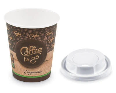 Kaffeebecher Einweg Pappbecher Coffee to go 80-400ml 6 Größen Auswahl Deckel Set - Bild 1 von 2
