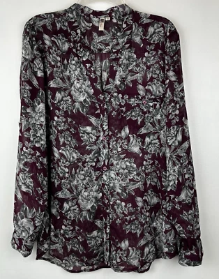 KUT From The Kloth Top Womans Large Floral Sheer Blouse Button Up Shirt Flowy - Image 1 of 4