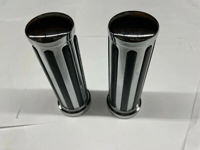 Kawasaki chrome strip street bike Grips 130MM long for 7/8" handlebars 40mm OD - Image 1 of 4