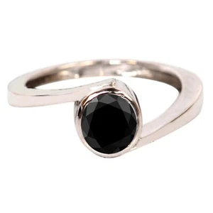 0,91Kt Runden Form Natürlich Schwarz Diamant Damen Ring Im 925 Sterling Silber - Bild 1 von 6