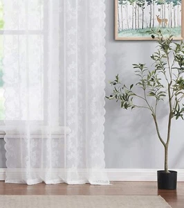 2er Set Weiß Spitze Vorhänge für Schlafzimmer Wohnzimmer 84" Pastoral Floral Rose - Bild 1 von 4