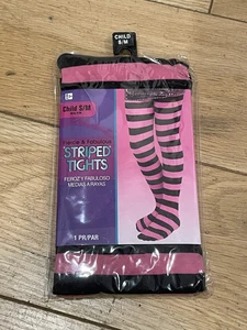Girl's S/M Pink and Black Striped Tights - Picture 1 of 1