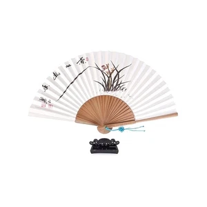Korean Hand Painted Folding Traditional Fan Orchid Painting 난초 전통 부채 Wooden A... - Picture 1 of 7