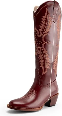 GORBINETI Women’s Western Cowboy Boots Embroidered Suede Mid Calf Pointed...  - Image 1 of 4