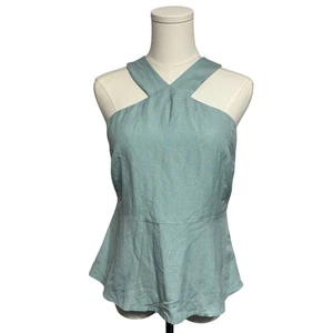 Ann Taylor Factory Peplum Top Criss Cross Halter Sleeveless Mint Sz 2P Preppy - Picture 1 of 6