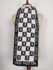 Louis Vuitton Original Vintage Schwarz / Weiß Wolle Winter Schal Schals - Bild 1 von 6