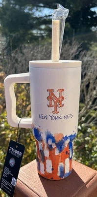 New York Mets MLB 24 OZ. Vaso Abstracto Tornillo Tapa Superior con Pajita NUEVO Con Etiqueta Foto 1 de 4