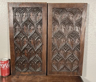 Par de paneles de madera de roble antiguos franceses de renacimiento gótico Foto 1 de 4