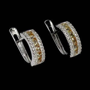 925 Sterling Silver Earrings Princess Cut Sapphire Topaz Natural Gemstone Jewelr - Picture 1 of 13