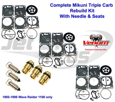Yamaha Triple Mikuni Carburetor Rebuild Kit & Needle/Seat Wave Raider 1100 - Image 1 of 4