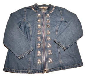 The Quacker Factory Denim Jacket Womens 1X Blue Embellished Rhinestones - Picture 1 of 13