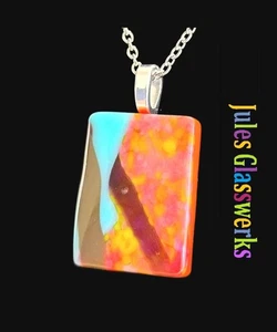Hand Crafted Fused Glass Pendant Necklace W/ Chain #1167 - Picture 1 of 4