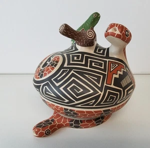 Mata Ortiz Keramik Jorge Corona Guillen Schlange Eidechse erhöhter Kopf mexikanische Kunst Topf - Bild 1 von 9