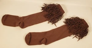Fringed Socks Cowboy Cowgirl Brown Microsuede Ladies Biker Hippie Faux Suede A78 - Bild 1 von 8