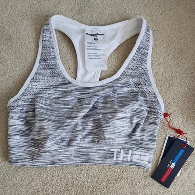 全新带标签 Tommy Hilfiger Heather 灰色上衣/运动文胸 - 尺寸 S 带弹性带  — 第 1/4 张图片