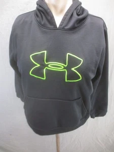 Under Armour Size L Boy Black Front Pocket Fleece Lined Warm Athletic Hoodie 392 - Picture 1 of 9