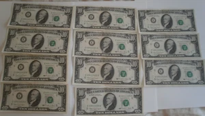 1990 $10 Ten Dollar Bills lot of 11 in sequence Federal Reserve Note Vintage - Picture 1 of 2
