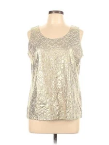 NWT NEW CHICOS 2 L 12 BEIGE GOLD FOIL SCROLLS TANK TOP 40-42" BUST NYLON SPANDEX - Picture 1 of 10