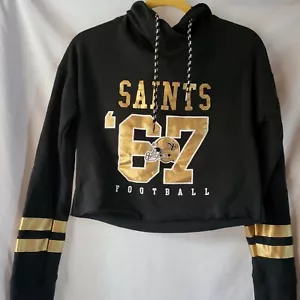 NFL New Orleans Saints Teens Girls Crop Hooded Sweatshirt Black/Gold, Small - Picture 1 of 5