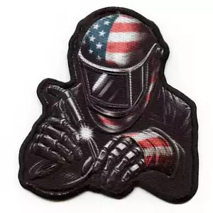 American Skeleton Welder Patch Blue Collar Sublimated Embroidery Iron On - Picture 1 of 2