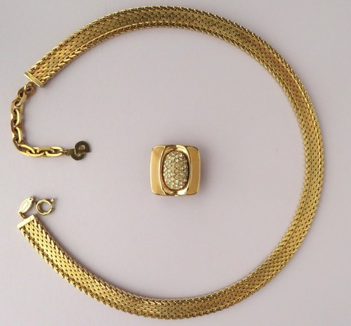 GIROCOLLO VINTAGE DIOR GROSSE 2 IN 1 ELEMENTO SCORREVOLE SMALTATO PAVE PLACCATO ORO