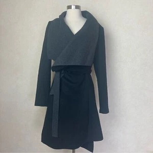 BCBGMaxAzria Mandi Wollmischung schwarz grau Erbsenmantel mit Gürtel Größe S - Bild 1 von 11