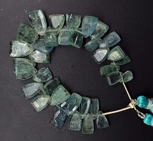 Natural Gem Aqua Kyanite 8 to 13 mm Size Briolette Beads 5" Strand - Picture 1 of 6