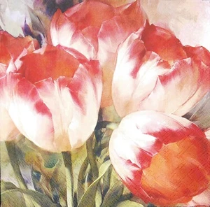 M500# 3 servilletas de papel individuales para decoupage tejido artesanal blanco rojo tulipanes flores - Imagen 1 de 11