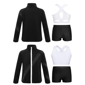 Kids Girls Sports Set Gym Tracksuit Training Outfits Workout Activewear Leotard - Picture 1 of 41