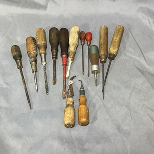 Lot of 13 Antique Screwdrivers Ice Picks Hand Tools Wood Handles USA (#T01A) - Picture 1 of 11