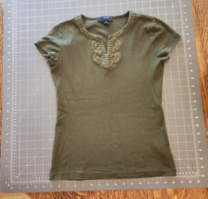 Damen Junior XS X-Small T-Shirt Chaps 100% Baumwolle passt petite olivgrün - Bild 1 von 13