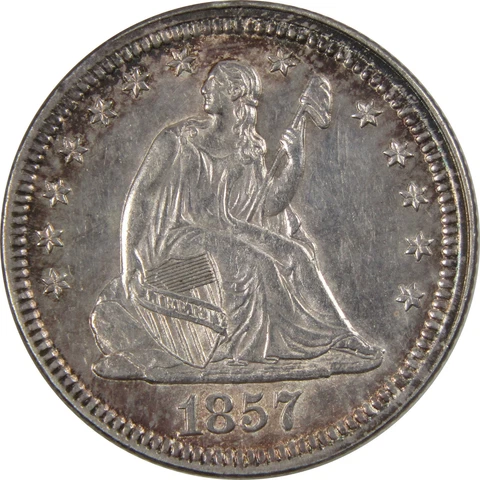 1857 Seated Liberty Quarter Borderline Unc 90% Silver 25c SKU:I7767 Cover