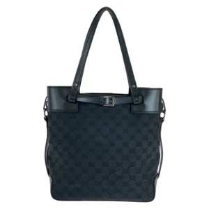 GUCCI 107757 Tote Bag Shoulder Bag Black Black SilverHardware GG canvas/leather - Picture 1 of 9