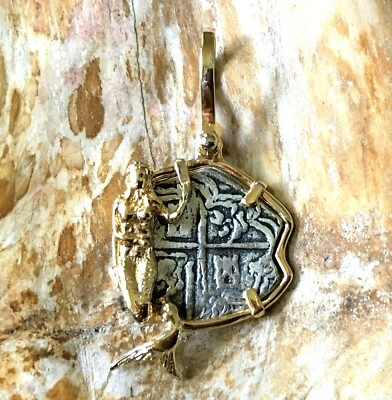 ATOCHA Moneda Sirena Colgante Oro 14K Tesoro Hundido Naufragio Moneda Joyería Foto 1 de 4