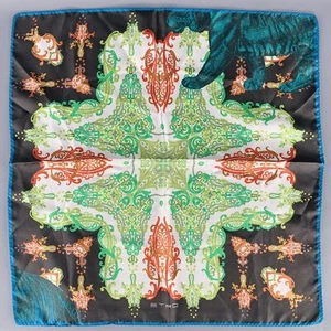ETRO Black Multi Color Abstract Silk Pocket Square - Picture 1 of 5