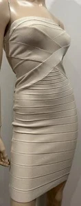 HERVE LEGER Crema Hueso Corsé Sin tirantes Sin mangas Flecos Bodycon Vestido M - Imagen 1 de 9