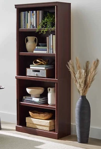6' Tall Cherry 5 Shelf Bookcase Wooden Bookshelf Adjustable Shelves Storage Unit - Picture 1 of 9