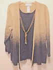 Alfred Dunner Metallic Gold & Black Embellished 3 pc Sweater Top Necklace Sz PM