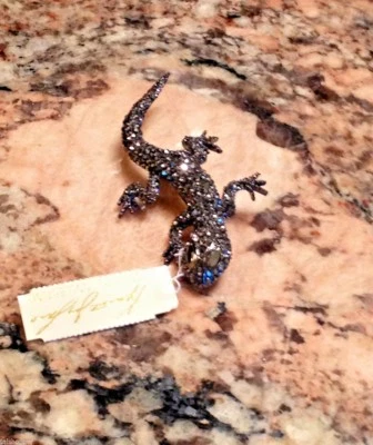 NWT KENNETH JAY LANE COUTURE DECO GECKO RHINESTONE CRYSTAL PIN KJL RARE BROOCH - Image 1 of 4